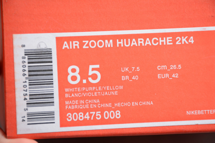 air zoom huarache 2k4 kobe lakers white/purple-yellow 308475-008