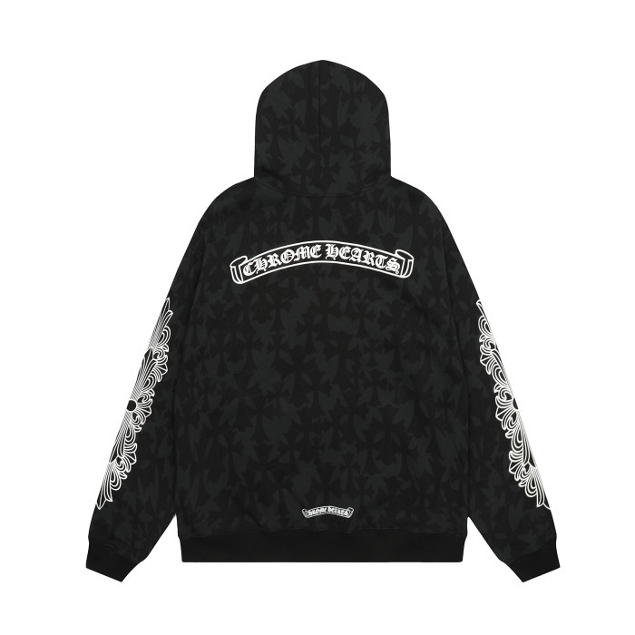 Ch*0me He**ts horseshoe floral zip up hoodie ke818