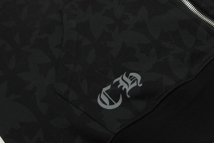 Ch*0me He**ts horseshoe floral zip up hoodie ke818